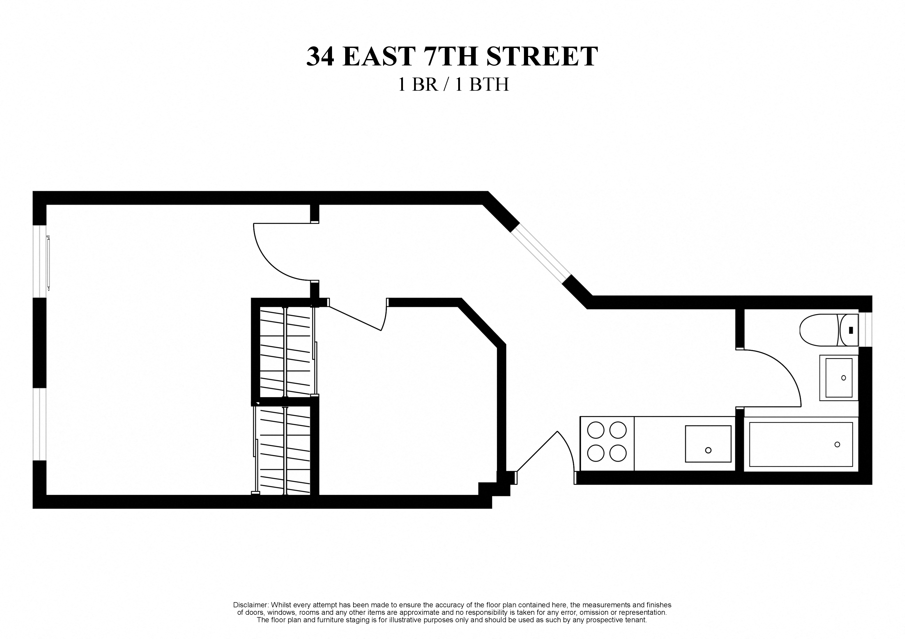 Floor plan for 1 bed, 1 bath